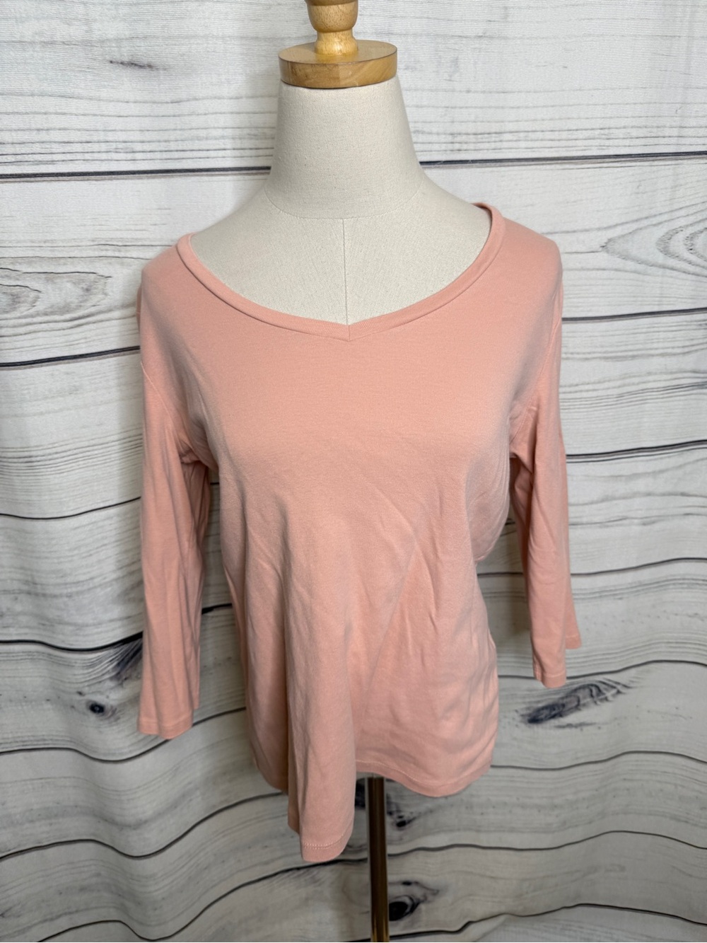 St. John's Bay Light Peach V-Neck Long Sleeve Tee
